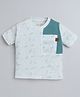 Polka Tots Cotton Knit Half Sleeves Clouds Printed Tee - White