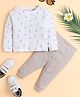 Polka Tots Cotton Knit Full Sleeves Bear Printed Tee With Joggers Set - Purple