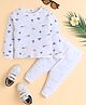 Polka Tots Cotton Knit Full Sleeves Vehicles Printed Tee With Joggers Set - White