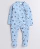 Polka Tots Cotton Knit Full Sleeve Fox Star All Over Printed Footsie - Blue