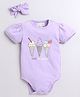 Polka Tots Cotton Knit Half Puffed Sleeves Ice Cream Printed Onesie With Headband Set - Purple