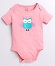 Polka Tots Cotton Knit Half Puffed Sleeves Owl Patch Embroidered Onesie - Pink