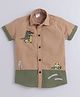 Polka Tots Cotton Woven Half Sleeves Dinosaur Embroidered Shirt - Brown