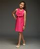 KIDSDEW Looper Knit Sleeveless Bow Applique Detailed Dress - Fuchsia