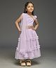 KIDSDEW Net Woven Sleeveless Floral Applique Detailed Tiered Lehenga Choli With Dupatta Set - Purple