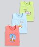 MOONKIDS Cotton Knit Pack Of 3 Cute Baby Animals & Birds Printed Vest - Coral Sky Blue & Green