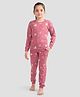 Plum Tree 100% Cotton Knit Full Sleeves Unicorn Printed Tee With Coordinating Joggers Set - Magenta