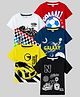 KUCHIPOO Cotton Knit Pack Of 5 Half Sleeves Sports Car & Typography Printed Tees - Yellow White Red Black & Blue