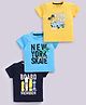 giniekids Cotton Knit Pack Of 3 Half Sleeves Dinosaur & Typography Printed Tee - Yellow Sky & Navy Blue