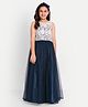 Tilism Woven Sleeveless Floral Embroidered Gown With Hair Band - Dark Blue