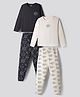 Primo Gino 100% Cotton Knit Full Sleeves Co-ords Night Suit With Animal & Heart Print Pack Of 2 - Ivory & Black