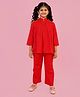 AJ Dezines Cotton Woven Three Fourth Sleeves Solid Top & Coordinating Pant Set - Red