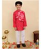 AJ Dezines Cotton Woven Full Sleeves Floral Printed Kurta Pyjama Set - Red
