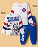 Honeyhap Marvel Single Jersey Knit Full Sleeves T-Shirt and Trackpants with Front and Back Captain America Graphics - Blue & White