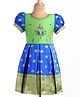 Enfance Half Puffed Sleeves Paisley Embroidered Banarasi Printed Pattu Pavadai Dress - Navy Blue