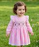 Babyoye 100% Cotton Woven Full Sleeves Frocks With Stripes & Frill Detailing - Pink