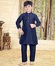 Pehanaava Jute Woven Full Sleeves Solid Pathani Style Kurta Pyjama Set - Navy Blue