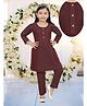 Pehanaava Jute Woven Three Fourth Sleeves Lace Embellished Kurti Pant Set - Maroon