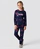Primo Gino 100% Cotton Knit Full Sleeves Nightsuit with Bow & Dreamer Text Print - Navy Blue