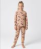 Primo Gino 100% Cotton Knit Full Sleeves Co-Ord Nightsuit with Panda Print - Tan