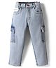 Little Kangaroos Denim Woven Full Length Solid Colour Jeans With Cargo Pockets - Light Blue