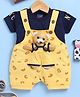 Jb Club Cotton Knit Teddy Bear Applique Detailed Dungaree With Half Sleeves Tee Set - Yellow