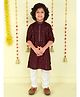 Ministitch Cotton Woven Full Sleeves Foil Striped Kurta Pyjama Set - Wine