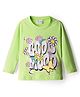 Olio Kids Sinker Knit Full Sleeves Winter T-Shirt with Cool Mood Text Print - Light Green