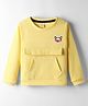 Olio Kids Knitted Full Sleeves Winter T-Shirt With Kangaroo Pockets & Fox Embroidery Patch - Yellow