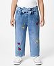 Bonfino Woven Full Length Denim Washed Jeans With Floral Embroidery - Light Blue
