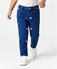 Bonfino Woven Full Length Washed Jeans With Heart Embriodery - Navy Blue