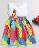 TOONYPORT Cotton Knit Sleeveless Parrot Embroidered & Feathers Printed Dress - White