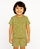 Tiny Hugs Cotton Knit Half Sleeves Animals Printed Tee & Coordinating Shorts Set - Green