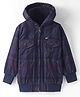 Noddy Cotton Full Sleeves Window Pane Checked Hooded Zipper Jacket With Sherpa Lining - Navy Blue