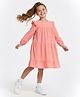Primo Gino 100% Cotton Corduroy Woven Full Sleeve Solid Color Frock with Frill  - Pink