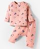 First Smile Sinker Knit Full Sleeves Co-ords Night Suit With Space Theme Print - Peach