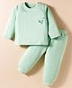 Little Darlings Cotton Knit Full Sleeves Pullover Thermal Set With Bunny Print - Sea Green