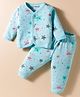 Little Darlings Fleece Knit Full Sleeves Co-ords Night Suit With Star Fish Print - Light Blue