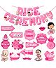 Zyozi Annaprashan Decorations Items | Pink Theme Rice Ceremony Paper Banner & Photo Booth Props -Pack of 17