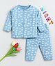 Clt.s Cotton Knitted Full Sleeves Clouds Printed Coordinating Night Suit Set - Blue