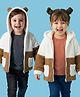 Kanvin Knit Full Sleeves Hooded Sweatjacket With Ear Applique & Color Block Design - Brown & White