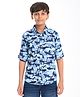 Zion Poplin Woven Full Sleeves Sharks Printed Shirt - Blue
