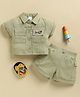 KIDZELLO Cotton Knit Half Sleeves Smiley Face Patch Detailed Shirt & Shorts Set - Green