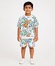 KNITCO Cotton Knit Half Sleeves Dinosaurs Printed Tee & Coordinating Shorts Set - White