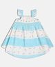 MINI KLUB Cotton Woven Cap Sleeves Floral Printed Smocked Dress - White & Blue