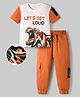 OLLINGTON ST. Cotton Knit  Half Sleeves Lets Get Out Text Print T-Shirt  & Joggers Set - White & Orange