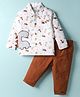 WOW Poplin Woven Full Sleeves Animal Printed Shirt With Dino Embroidery & Pant - Multi Colour