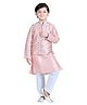 Vaanee Designz Cotton Blend Woven Full Sleeves Solid Kurta Pyjama With Abstract Printed Jacket Set - Peach