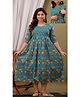 NEVISHA STYLE Cotton Woven Three Fourth Sleeves Floral Printed Maternity Dress With Side Seam Nursing Access - Sea Green