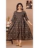 NEVISHA STYLE Cotton Woven Three Fourth Sleeves Floral Printed Maternity Kurta With Nursing Access - Brown